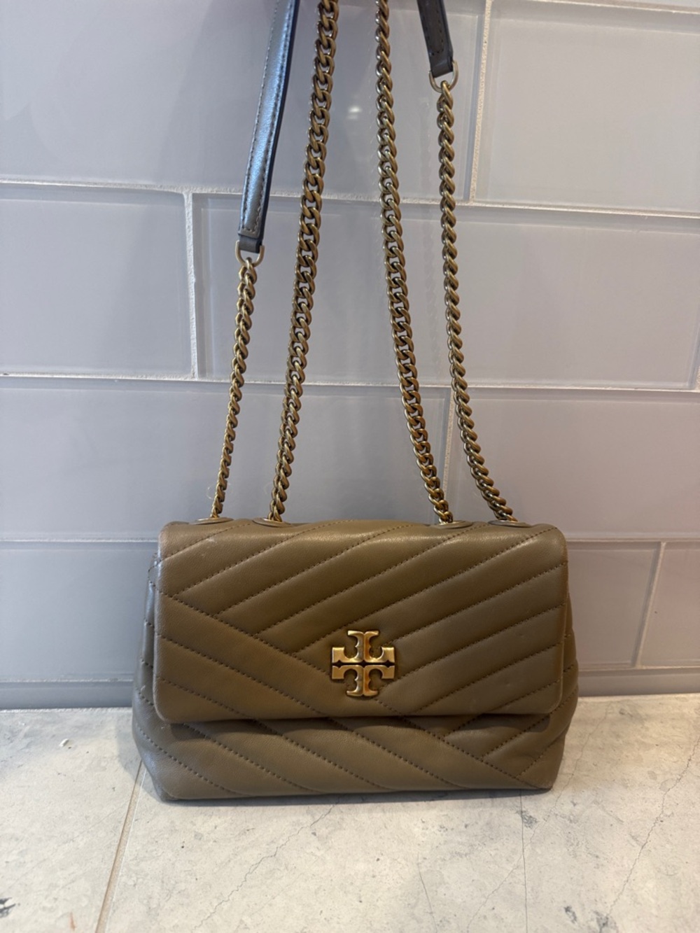 Tory Burch Olive Green Quilted Leather Chain Shoulder Bag